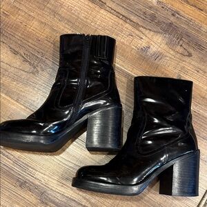 Glossy Black Heeled Boots